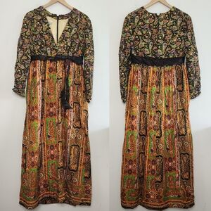 Malcolm Charles Vibrant Paisley Long Sleeve Maxi Dress